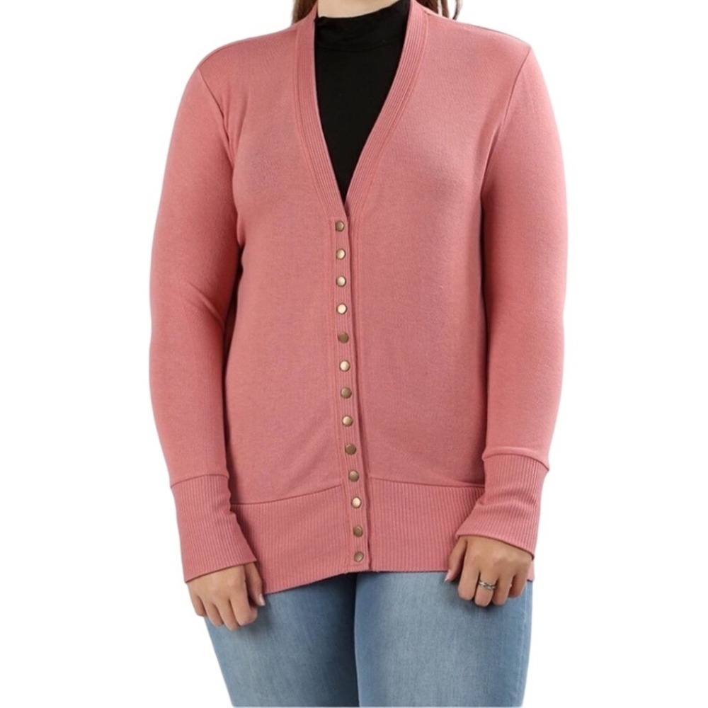 NEW Zenana Mauve Pink Long Sleeve Snap Front Cardigan Sweater‎ Women's 2X Plus